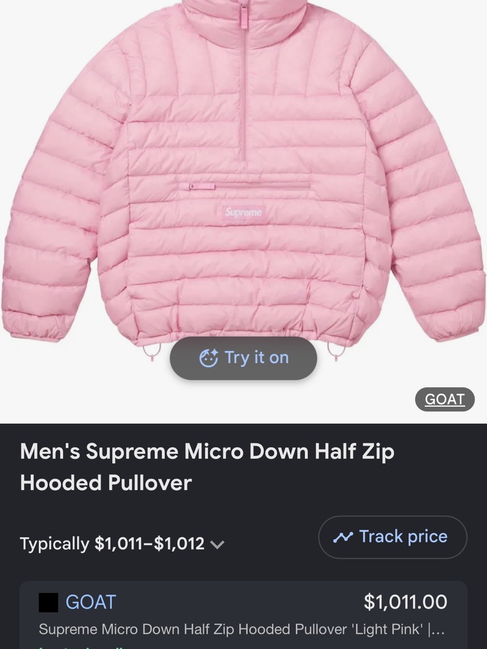 Supreme Men's Micro Down Half-Zip Pullover - Pink